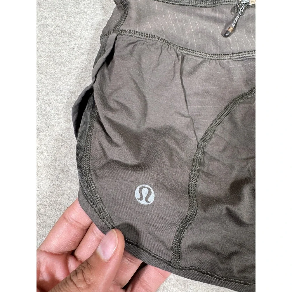 Lululemon Running Shorts Womens 6 Gray Lined Zip‎ Pocket Mesh Split Hem 3 In Run